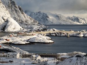 Preview wallpaper islands, snow, sea, houses