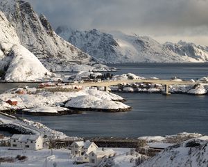 Preview wallpaper islands, snow, sea, houses