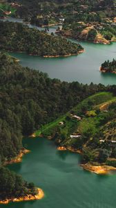 Preview wallpaper islands, water, aerial view, buildings, forest, coast