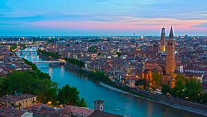 Preview wallpaper italy, borgo trento verona, water channel, top, skyline