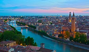 Preview wallpaper italy, borgo trento verona, water channel, top, skyline