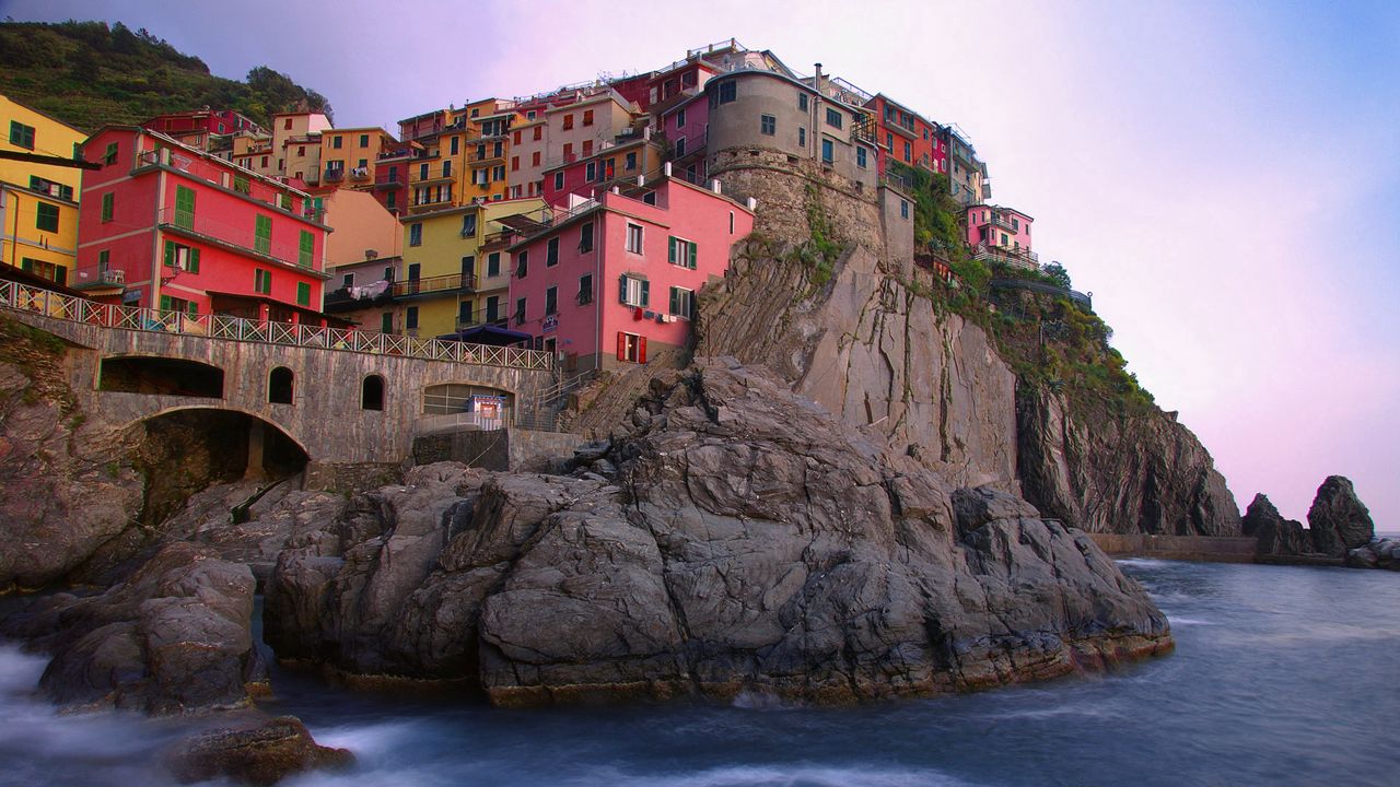 Wallpaper italy, buildings, houses, mountains, rocks, river