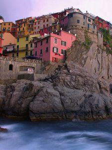 Preview wallpaper italy, buildings, houses, mountains, rocks, river
