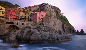 Preview wallpaper italy, buildings, houses, mountains, rocks, river