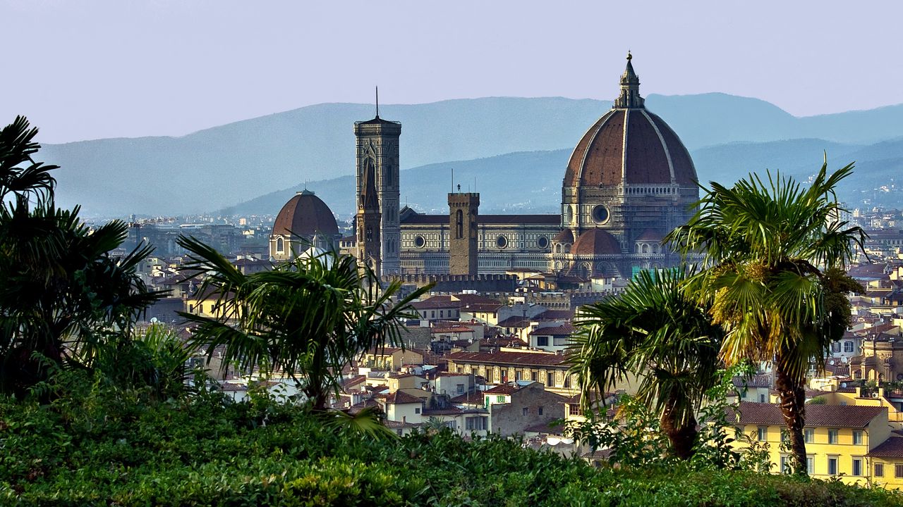 Wallpaper italy, florence, tuscany, dome, palm trees