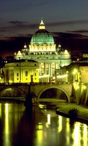 Preview wallpaper italy, rome, basilica, bridge angel, st peters square, night, lights, reflection, vatican