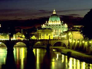Preview wallpaper italy, rome, basilica, bridge angel, st peters square, night, lights, reflection, vatican