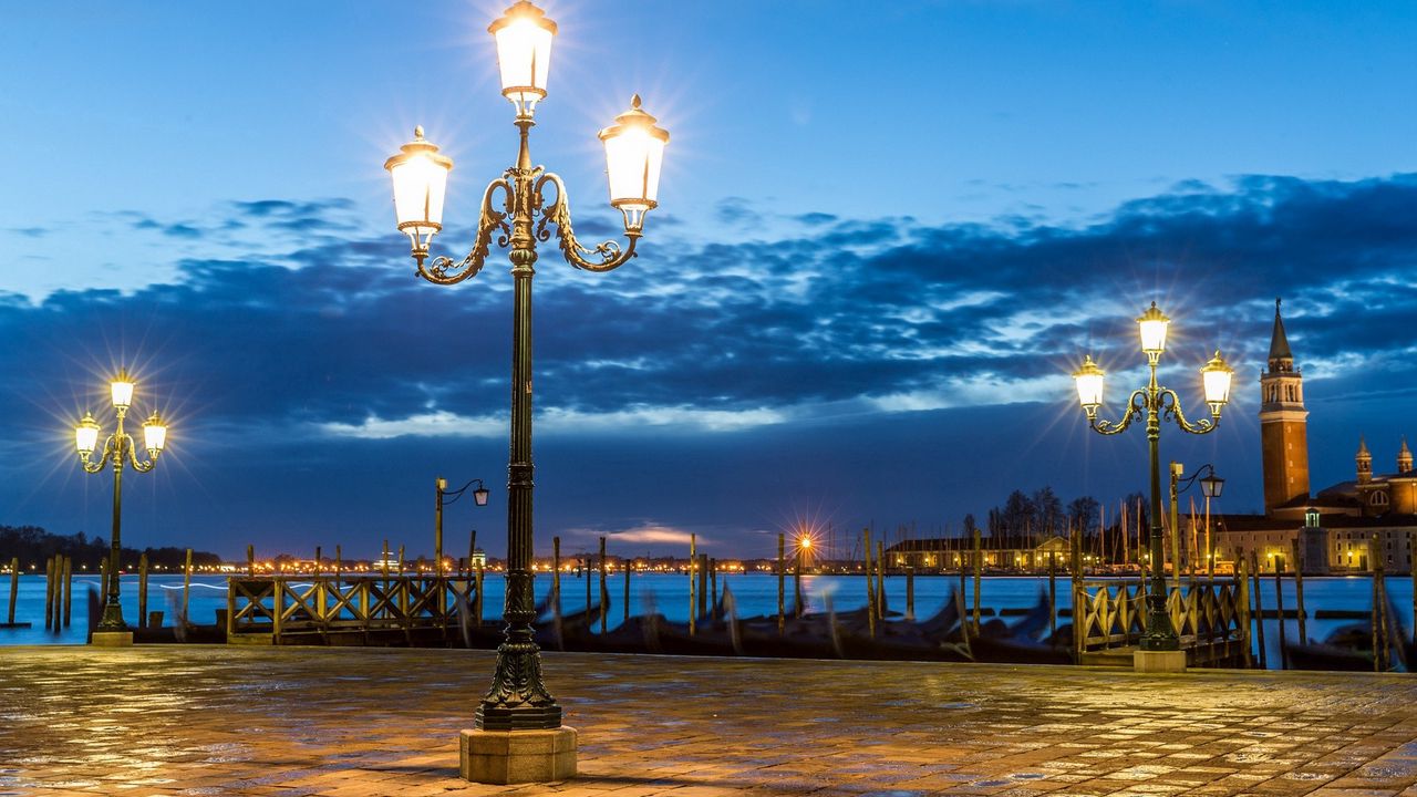 Wallpaper italy, venice, lights, night, tile, coast