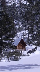 Preview wallpaper izba, wood, mountains, coniferous, snow