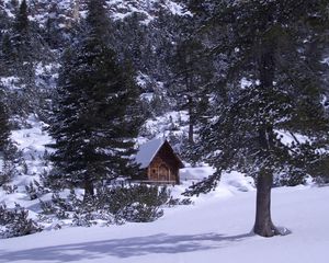 Preview wallpaper izba, wood, mountains, coniferous, snow