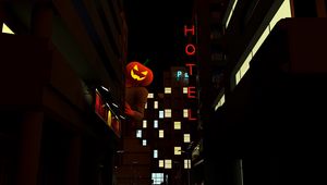 Preview wallpaper jack o lantern, halloween, night city, spy out, dark