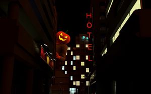 Preview wallpaper jack o lantern, halloween, night city, spy out, dark