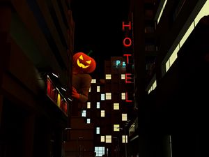 Preview wallpaper jack o lantern, halloween, night city, spy out, dark