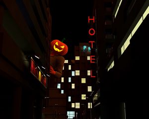 Preview wallpaper jack o lantern, halloween, night city, spy out, dark