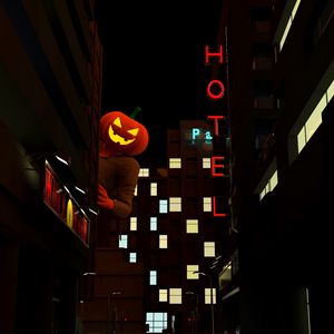 Preview wallpaper jack o lantern, halloween, night city, spy out, dark