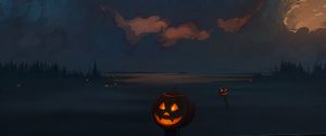 Preview wallpaper jack o lantern, pumpkin, halloween, art, clouds