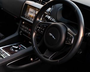 Preview wallpaper jaguar, car, steering wheel, salon, black