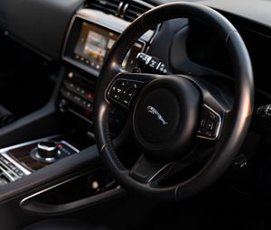 Preview wallpaper jaguar, car, steering wheel, salon, black