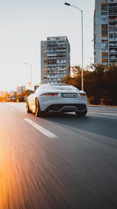 Preview wallpaper jaguar, car, white, speed, road
