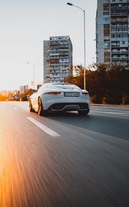 Preview wallpaper jaguar, car, white, speed, road