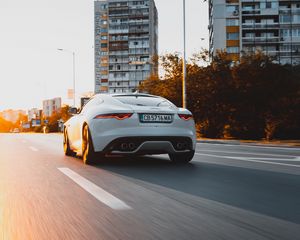 Preview wallpaper jaguar, car, white, speed, road