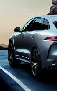 Preview wallpaper jaguar f-pace, jaguar, crossover, side view, movement