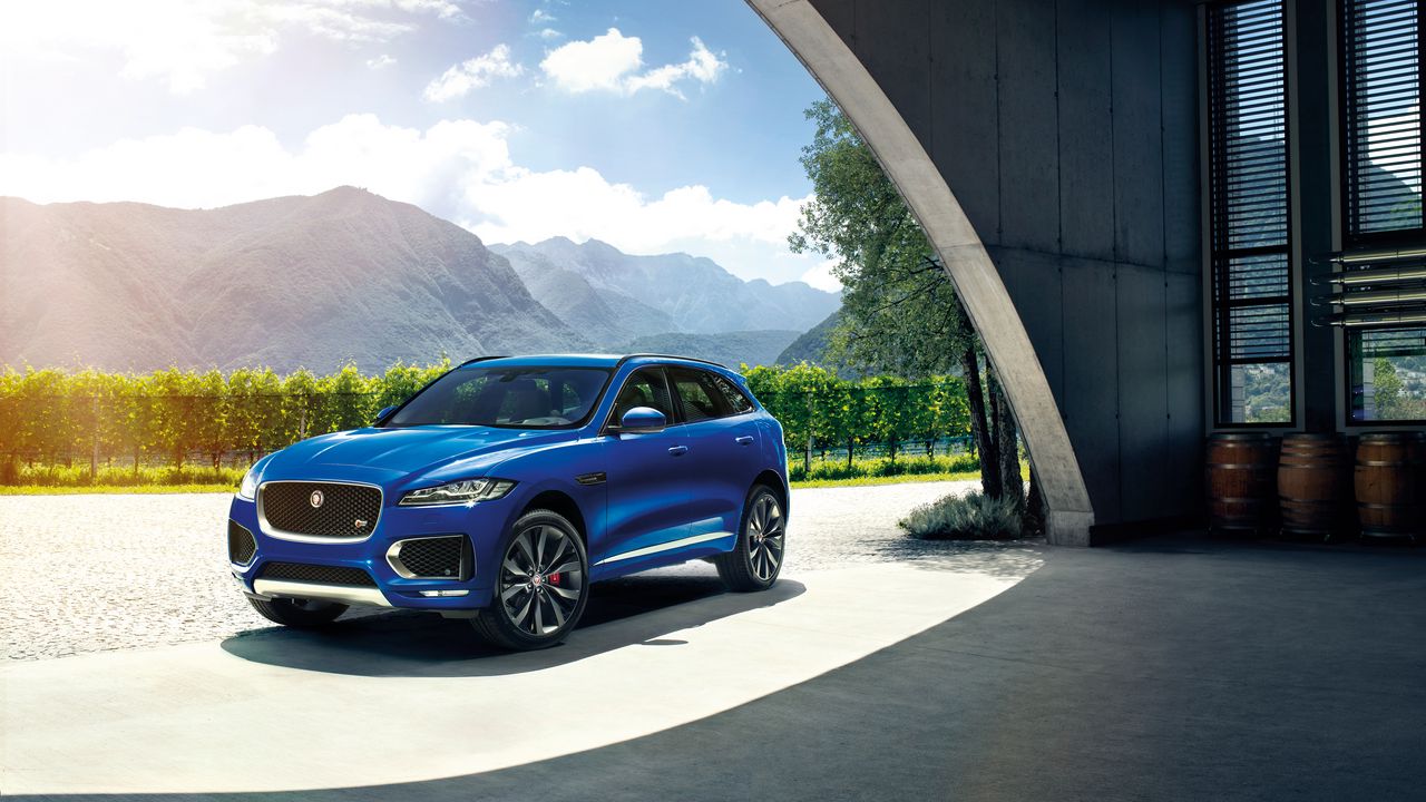 Wallpaper jaguar f-pace, jaguar, crossover, blue, dynamic, powerful, auto