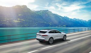 Preview wallpaper jaguar f-pace, jaguar, suv, movement, mountains