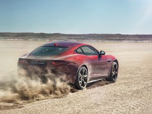 Preview wallpaper jaguar f-type r boosts bloodhound ssc record bid, jaguar, sportscar, red, speed, desert, sand