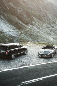 Preview wallpaper jaguar f-type, range rover, mountains, road
