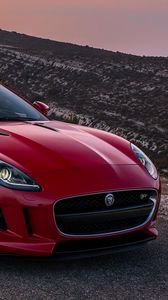 Preview wallpaper jaguar, f-type, red, side view, coupe
