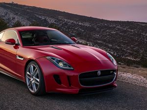 Preview wallpaper jaguar, f-type, red, side view, coupe