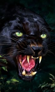 Preview wallpaper jaguar, grin, predator, fangs, art