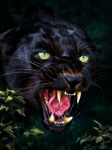 Preview wallpaper jaguar, grin, predator, fangs, art