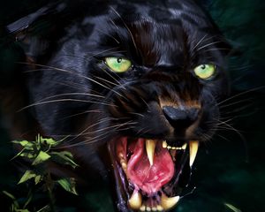 Preview wallpaper jaguar, grin, predator, fangs, art