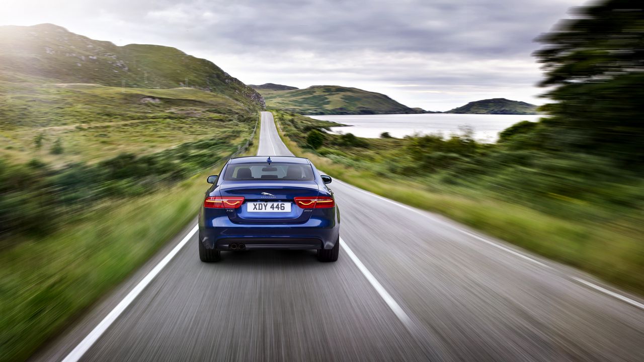 Wallpaper jaguar xe, jaguar, movement, speed, blue, car