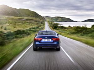 Preview wallpaper jaguar xe, jaguar, movement, speed, blue, car