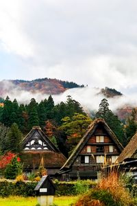 Preview wallpaper japan, shirakawa, houses, mountains, trees