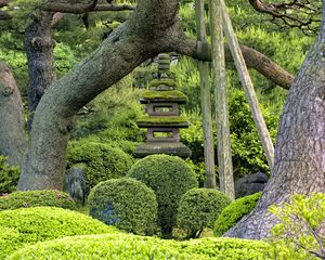 Preview wallpaper japanese garden, stones, balance, trees