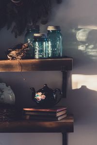 Preview wallpaper jars, teapot, shelves, shadows