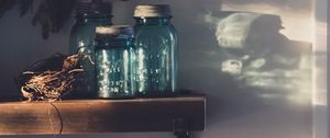 Preview wallpaper jars, teapot, shelves, shadows