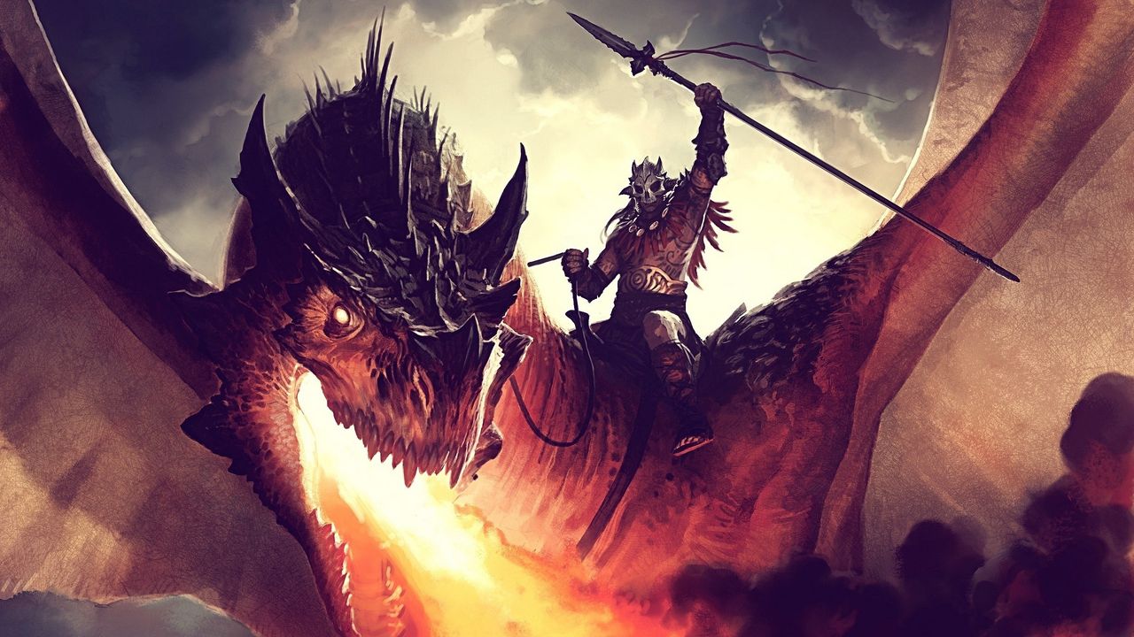 Wallpaper jason chan, dragon, fire, rider