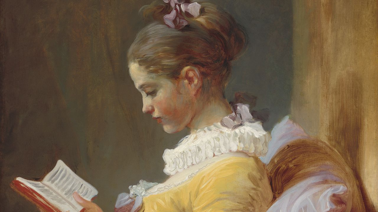 Wallpaper jean-honore fragonard, a young girl reading, oil, canvas, girl, book, art