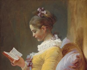 Preview wallpaper jean-honore fragonard, a young girl reading, oil, canvas, girl, book, art