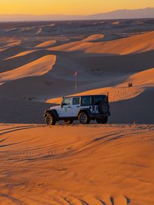 Preview wallpaper jeep, car, dunes, desert, sand