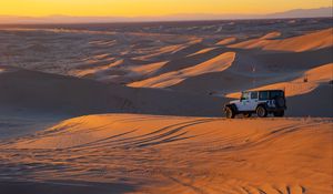 Preview wallpaper jeep, car, dunes, desert, sand