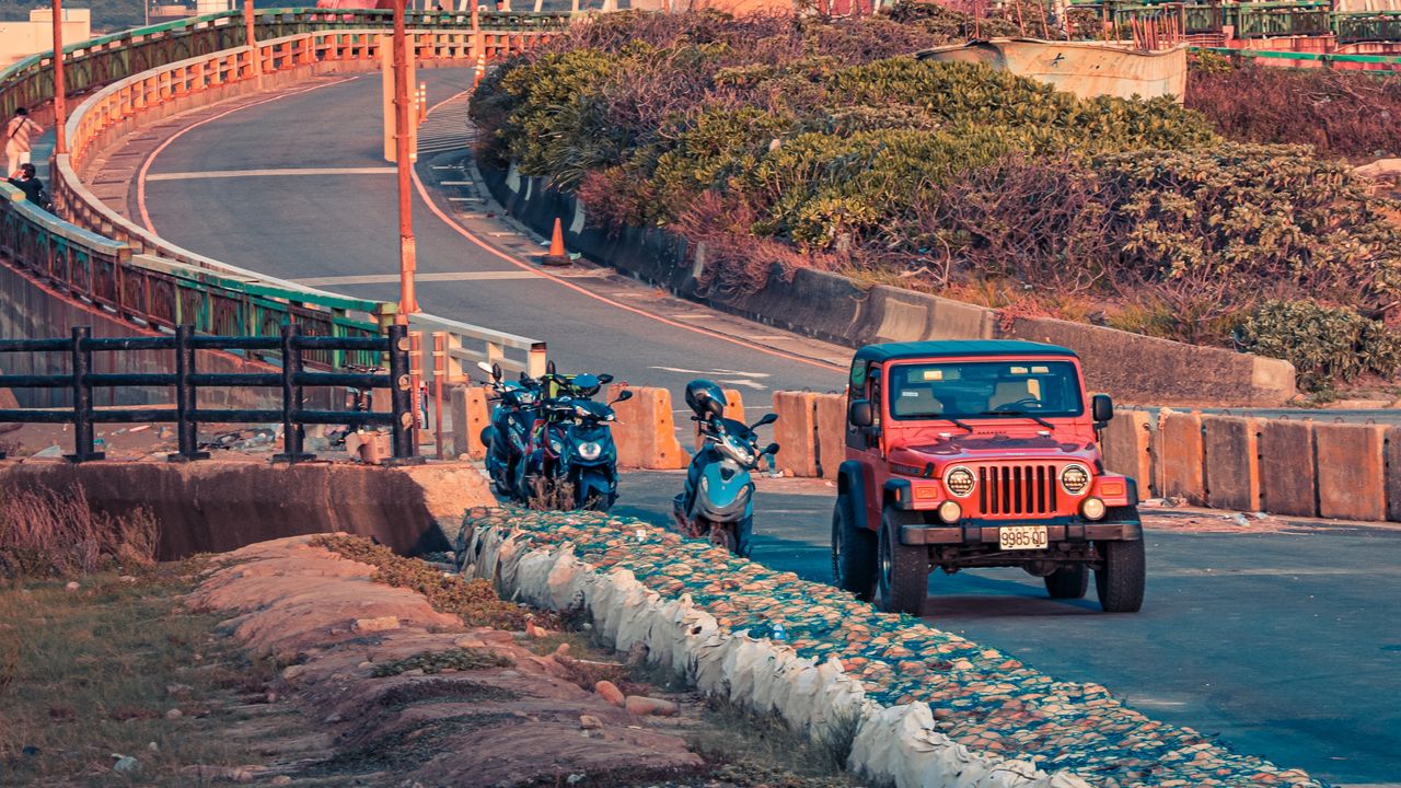 Wallpaper jeep, car, road, bridge