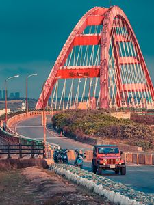 Preview wallpaper jeep, car, road, bridge