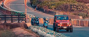 Preview wallpaper jeep, car, road, bridge