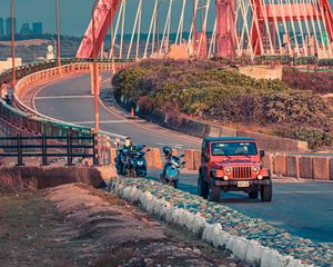Preview wallpaper jeep, car, road, bridge
